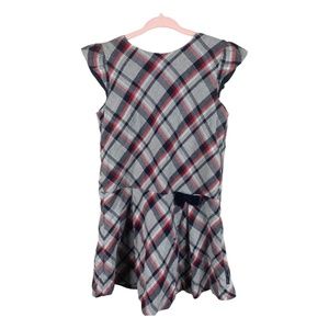 Polarn O. Pyret  kids dress, navy, red, white & silver sparkle flannel pattern